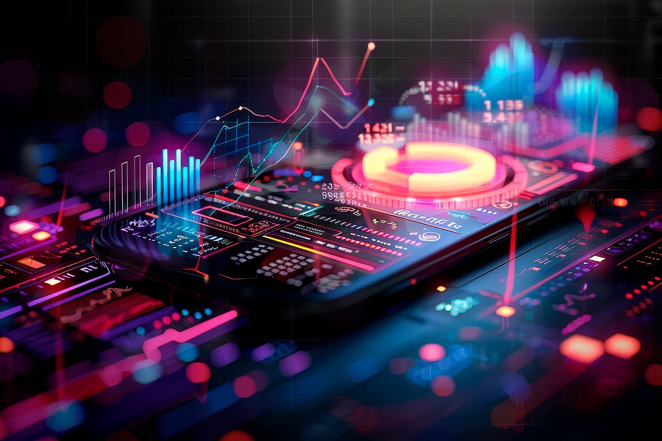 Smartphone with interactive digital financial analytics dashboard