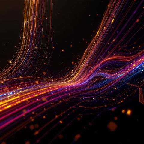 Colorful web of lines on a dark background