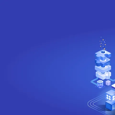 Isometric illustration of a laptop with code on screen, server blocks, and floating currency symbols