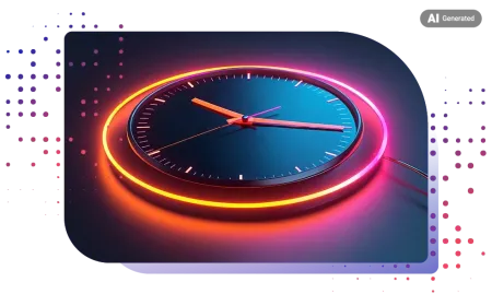 Glowing neon clock with red and orange light ring on&nbsp;a&nbsp;dark background showing time passing.