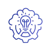Icon featuring a lightbulb inside a gear and brain outline, symbolizing innovative technical implementation.