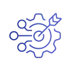 An arrow hitting the center of a target integrated with a gear, representing business goal achievement.