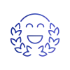 Smiling face icon surrounded by a laurel wreath, representing customer satisfaction and project success.