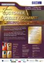 Customer Loyalty Summit flyer with event details, date, and logos of sponsors on a gradient background.