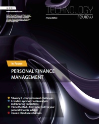 Technology Review magazine cover featuring "Personal Finance Management" in&nbsp;focus with abstract design elements.